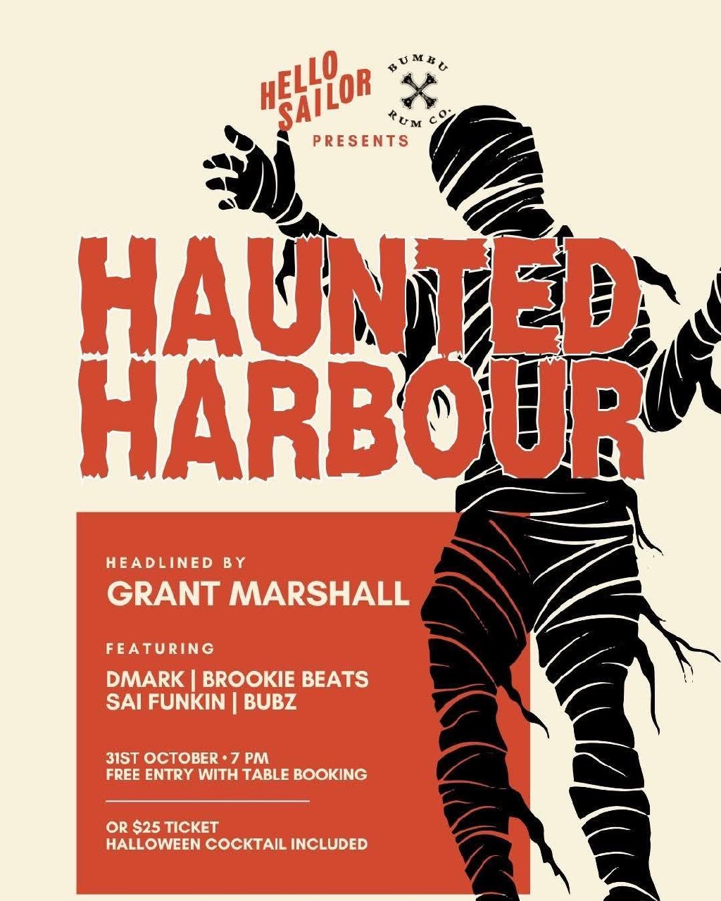 Haunted Harbour poster, Halloween at Hello Sailor, headlined by Grant Marshall